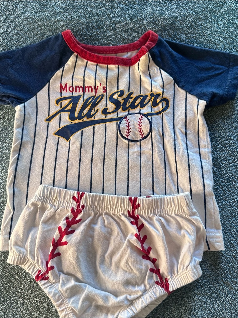 Koala Kids White Baby Bloomers with Navy Stripe Top
